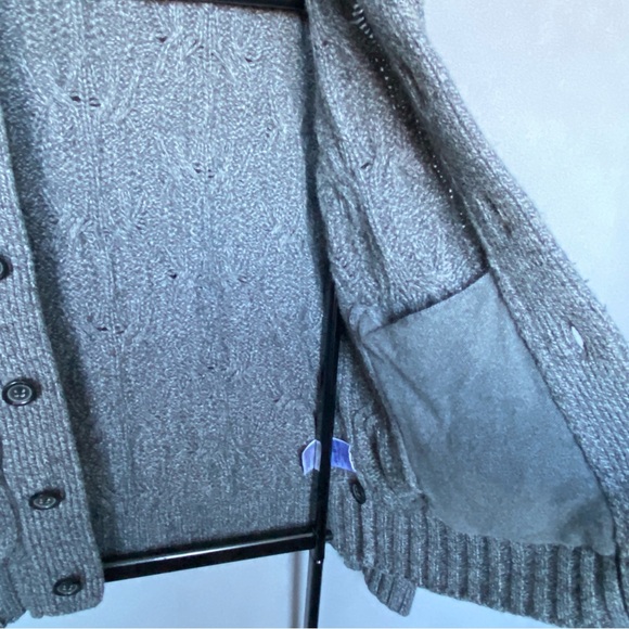 Banana Republic Shawl Cardigan Merino Wool Blend Cable Chunky Knit Gray Men Sz S - Picture 11 of 16